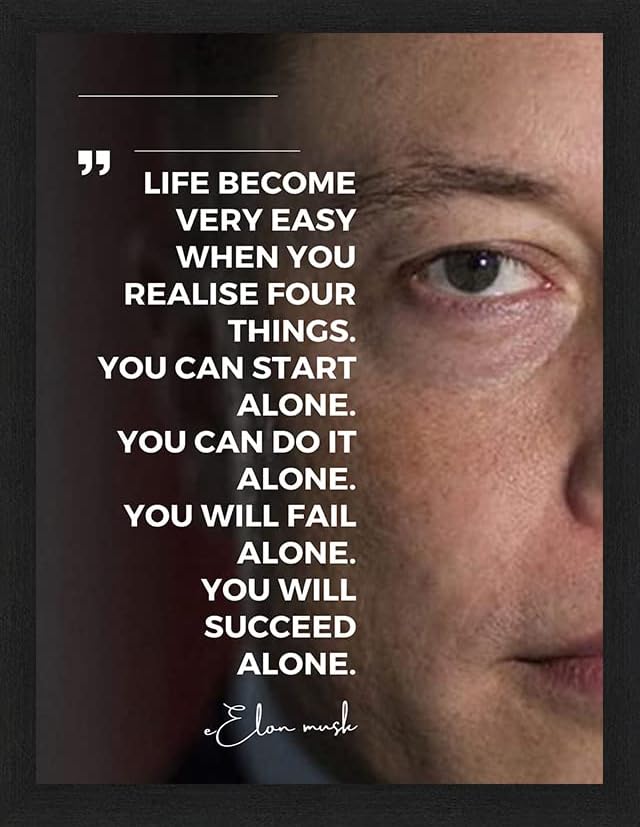 Interio Crafts Elon Musk Motivational Quote Framed Poster (Frame,13X10 Inch, Black)