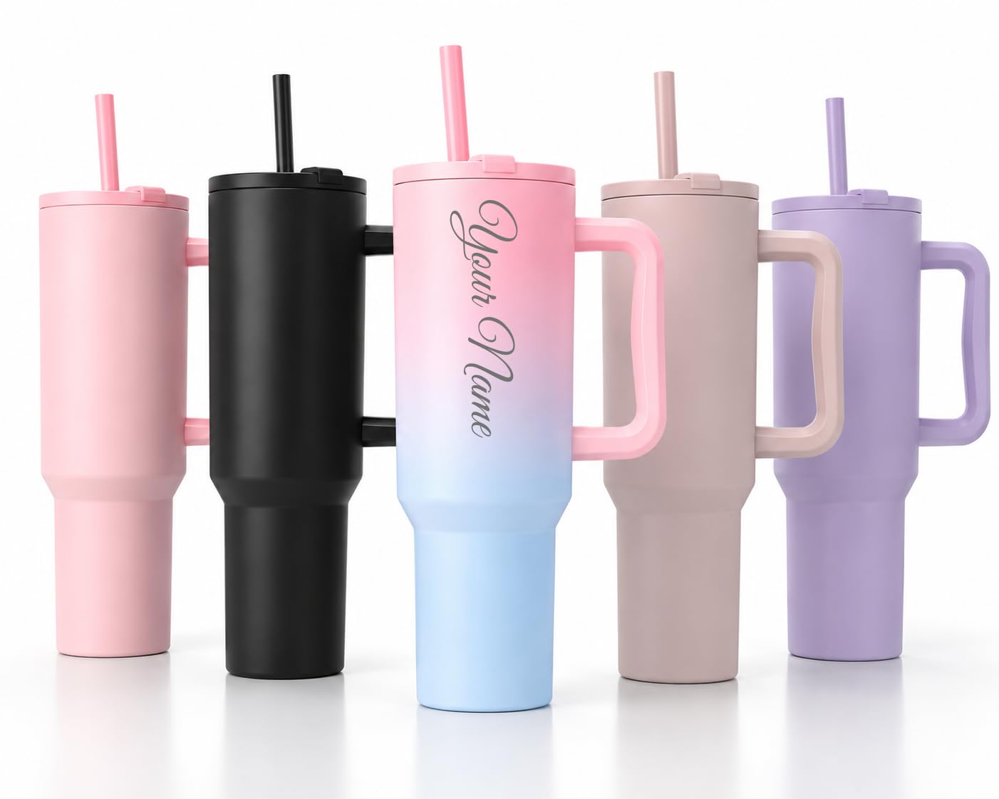 Tamqusak Personalized Black 1200Ml Tumbler With Custom Name Printing, Handle, Lid, Reusable Straw & Cleaning Brush, Large Capaci