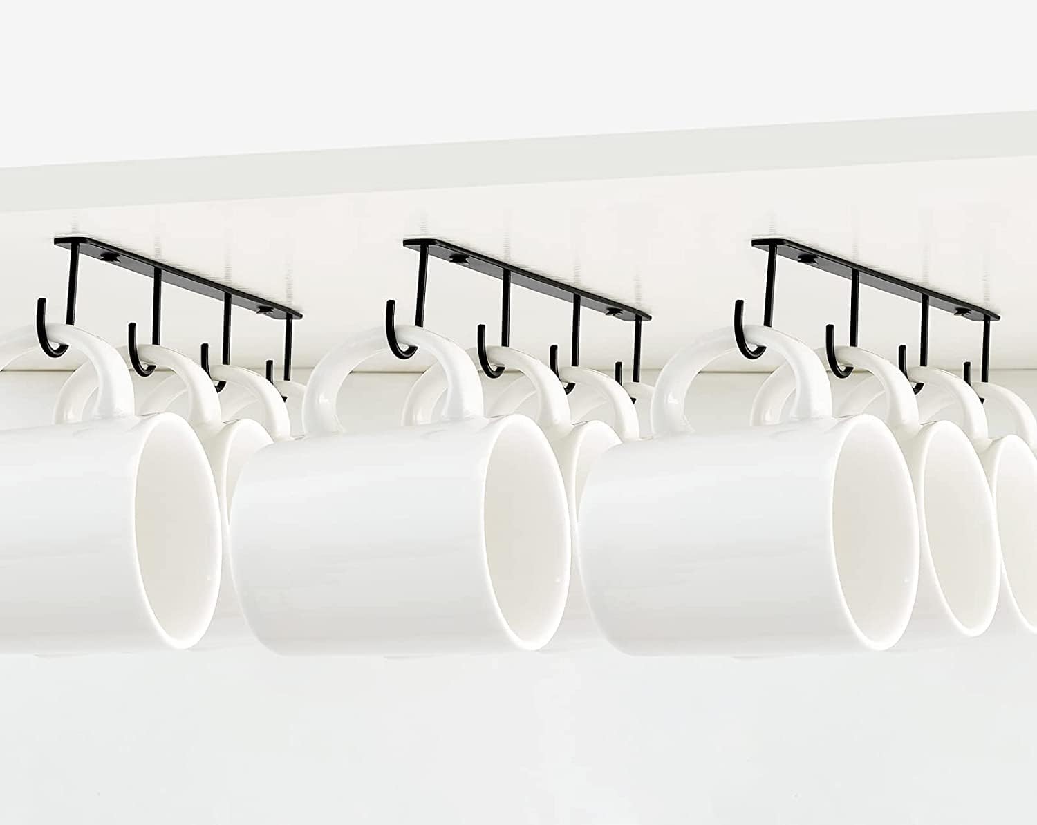 Classy Art Shoppe Under Cabinet Mug Hanger Hooks Set Of 3 | Holds Up To 4 Mugs Each | Metal Coffee Cup Holder Rack For Kitchen S