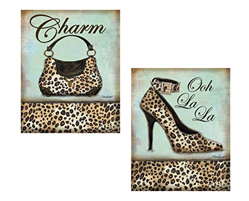 Set Of 2 Leopard Animal Print Shoe Heel Pump Purse Cute Trendy Fashion Accessories Cheetah Set Art Prints Posters 11X14 Inches