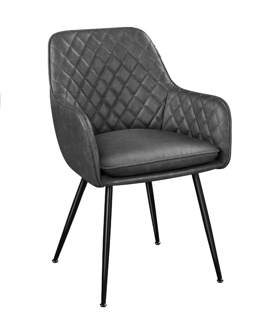Finch Fox Ambar High Faux Leather Upholstered Living Room Dining Chair With Armrest With Black Metal Powdered Coated Legs In Dar