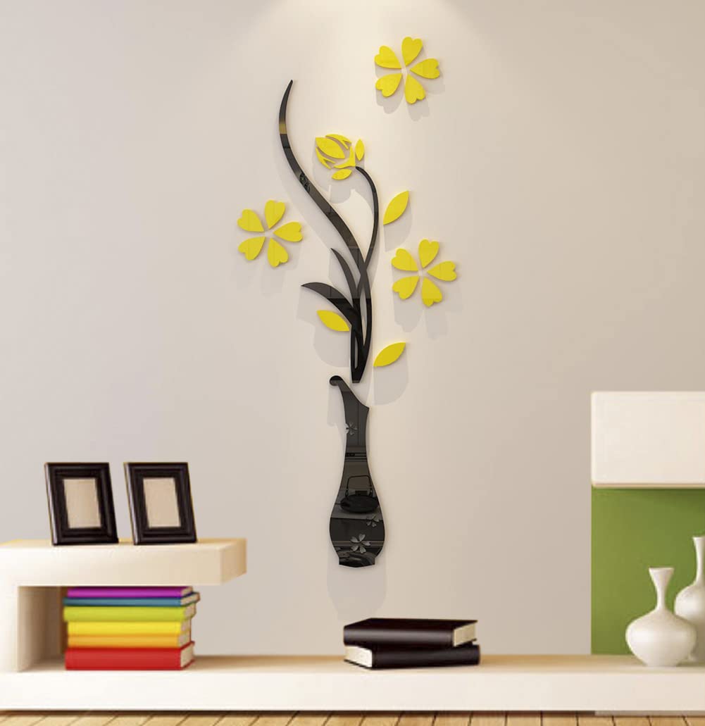 3D Vase Wall Murals For Living Room Bedroom Sofa Backdrop, Diy Wall Decal - Originality Stickers Gift, Yellow, 39 X 16 Inches