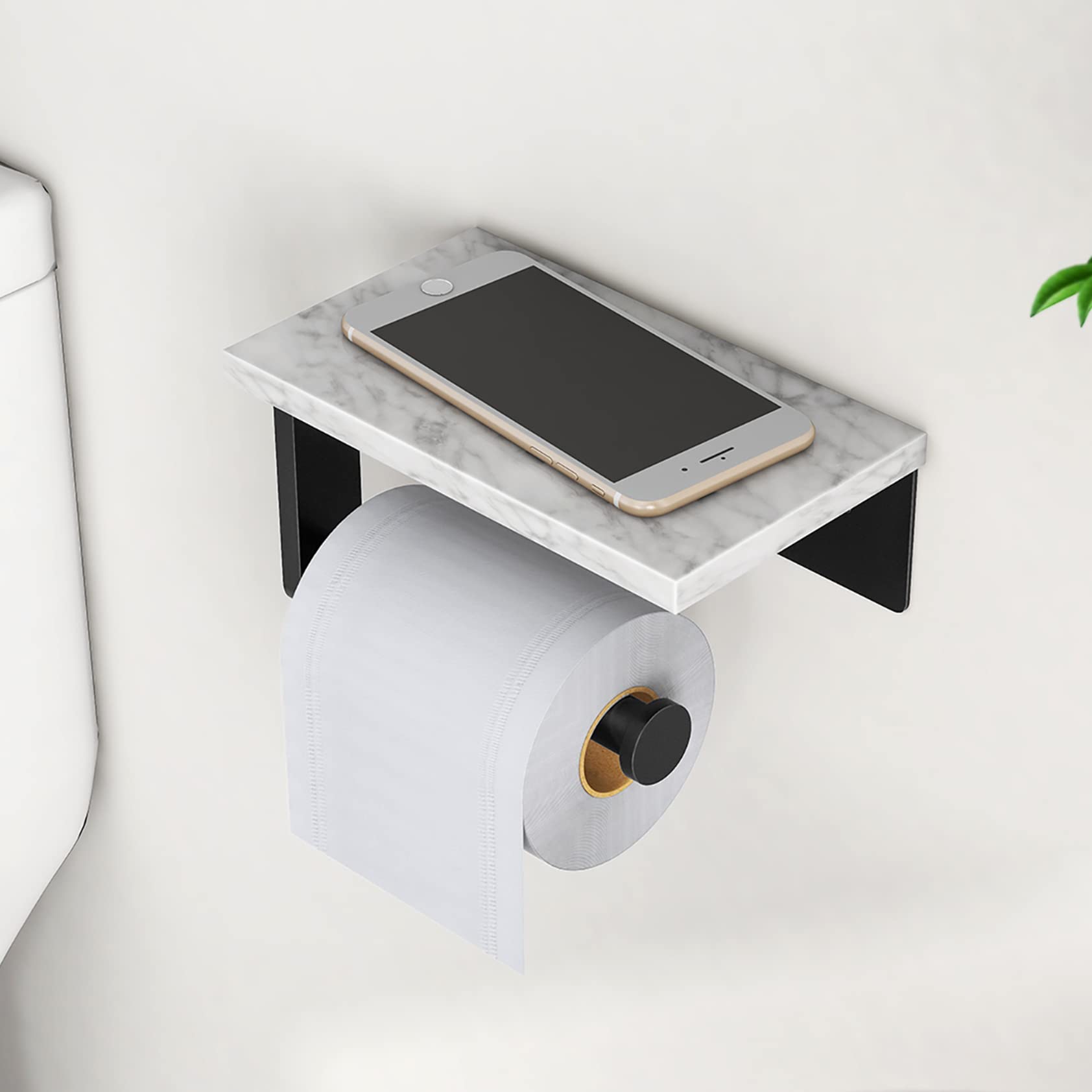Gypie Marble Toilet Paper Holder with Shelf  304 Stainless Steel Screw Wall Mounted  Tissue Roll Holder for Bathroom Washroom Matte Black