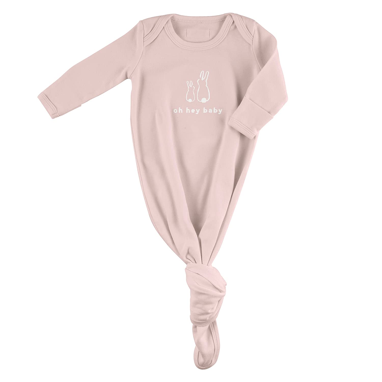 Stephan Baby Face to Face Collection Newborn Knotted Gown  Pink Bunnies  Oh Hey Baby  Fits 0-6 Months