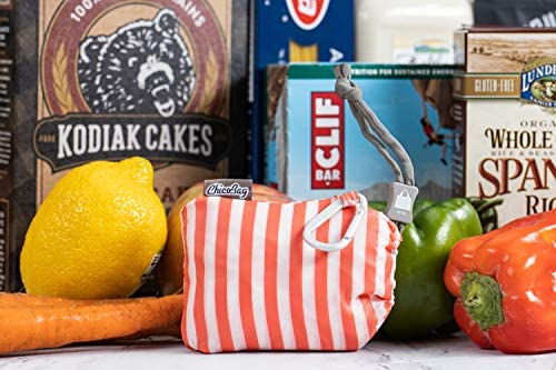 Chicobag Vita Reusable Tote Bag With Carabiner Clip | Compact Reusable Shopping Bags | Eco Friendly | Coral Stripe