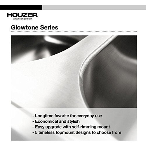 Houzer Glowtone 25 Inch Stainless Steel Topmount 3-Hole Single Bowl 9 Inch Deep Kitchen Sink - 2522-9Bs3-1