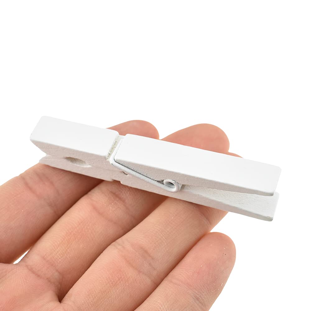 Hahiyo White Wooden Clothes Pins Clothespins Wide Do Not Fall Apart 2.87 Inches Length 16 Pack Sturdy Strong Springs No Rust No