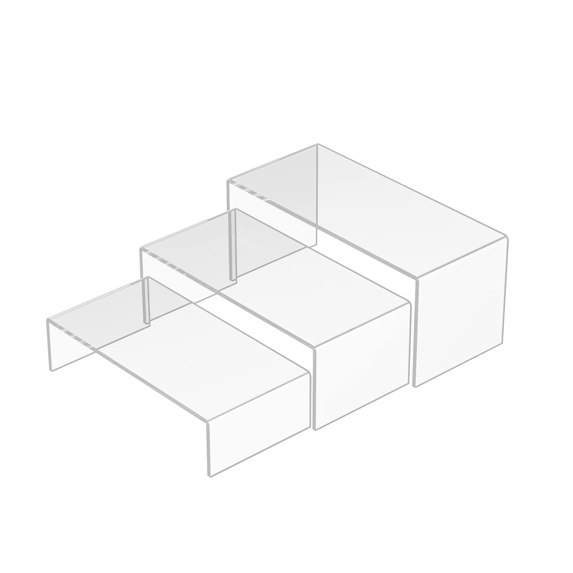 Sezanrpt Clear Riser Shelf 3pcs, Desktop Rectangular Acrylic Display Shelves Organizer, Acrylic Stands for Funko Pop Figure, Per