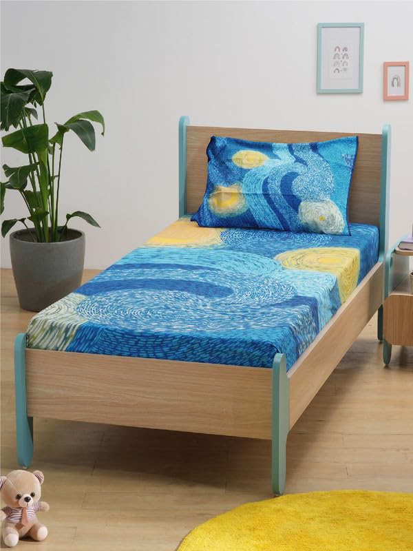 Smartsters Kids Single Size Pure Cotton Bedsheets With Pillow Cover | 190 Tc | Artistic Design Inspired By Van GoghS The Starr