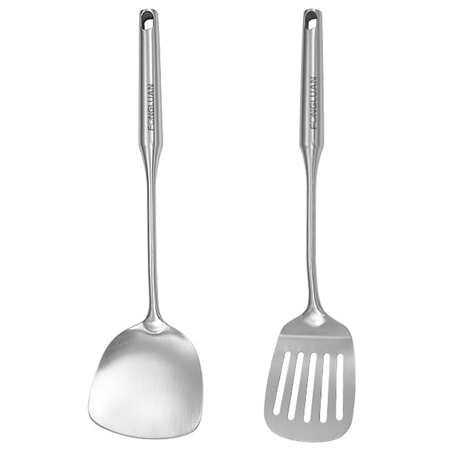 FONGLUAN StainlessSteel Turner Spatula Set, Set of 2, Slotted Turner, Wok Spatula, Heavy Duty Metal Kitchen Utensils for Cookin