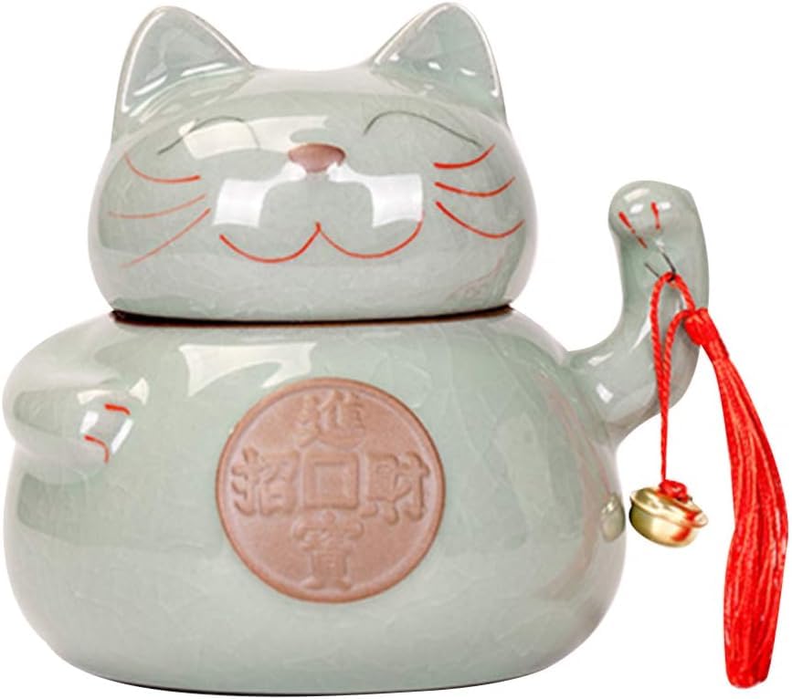 BESPORTBLE Cookie Jar Ceramic Fortune Cat Tea Jar Japanese Maneki Neko Tea Canisters Porcelain Lucky Cat Candy Containers Wealth