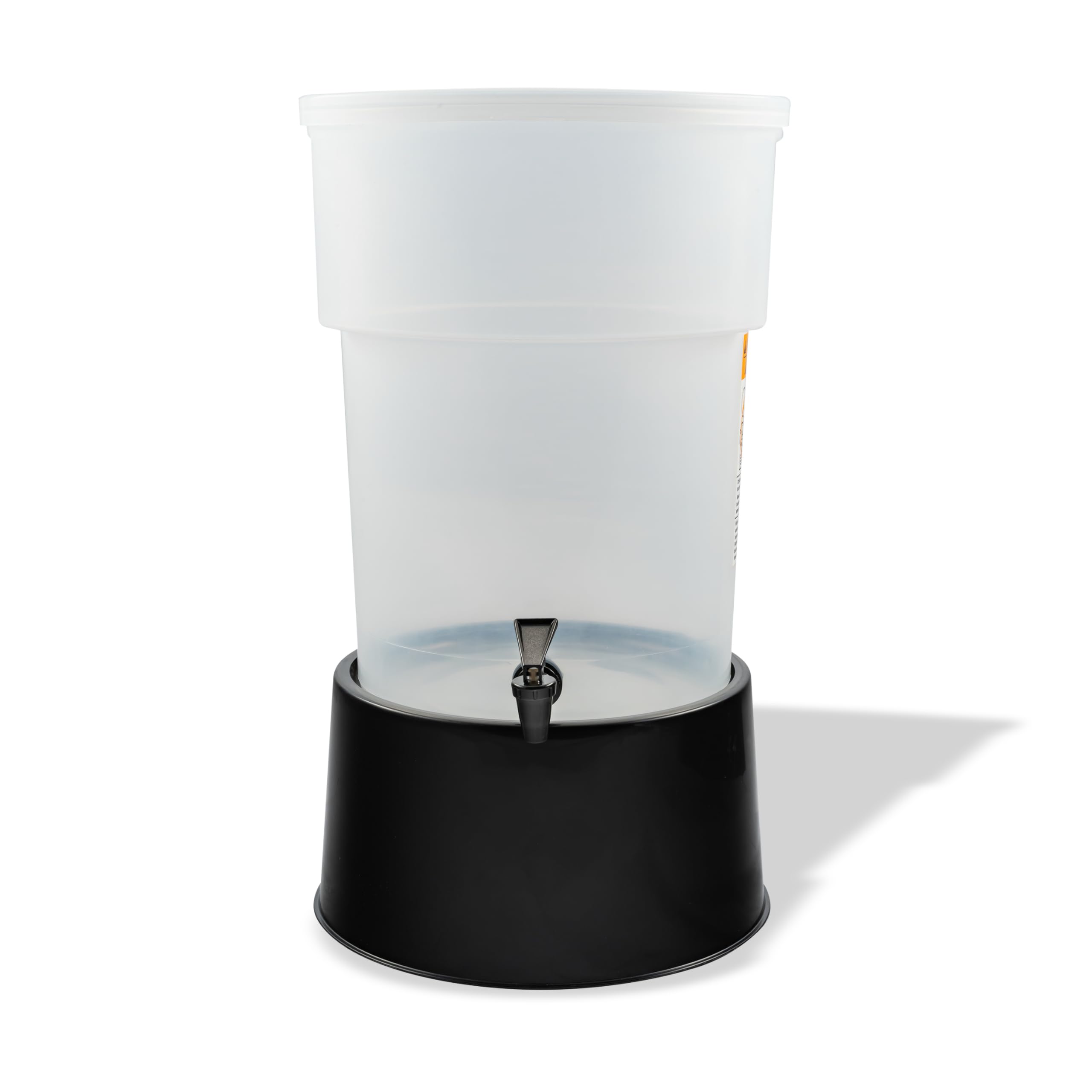 Carlisle FoodService Products 222903 Polypropylene Round Beverage Dispenser with Base  5 gal. Capacity  12-3/8'' Dia. x 21-1/2'' H  Black Base