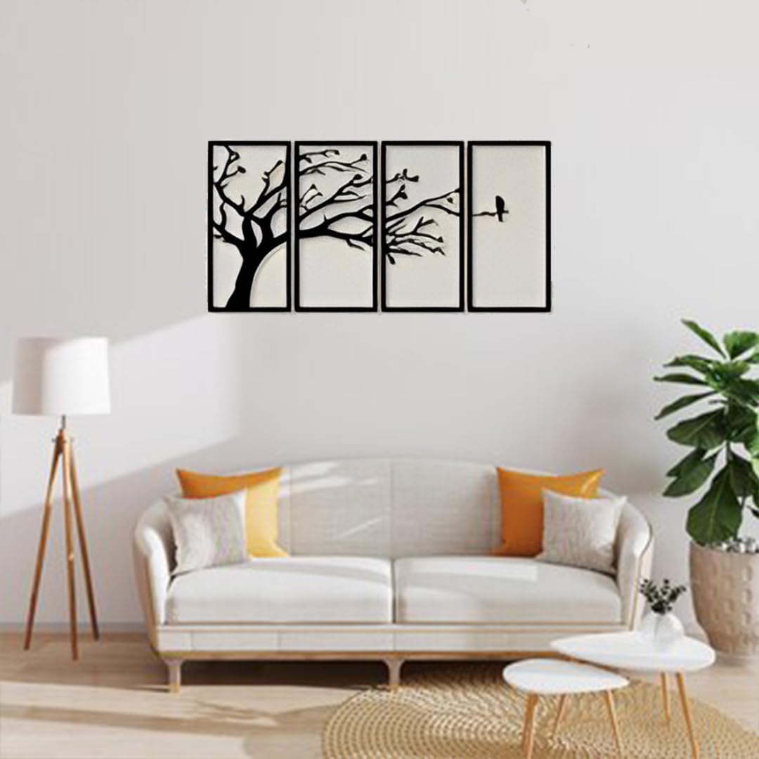 Rise N Shine Wooden Tree Wall Art Panel Frame | Alone Bird In Forest Wooden Wall Art |Wall Decor Hanging | Tree Design Wooden Ho