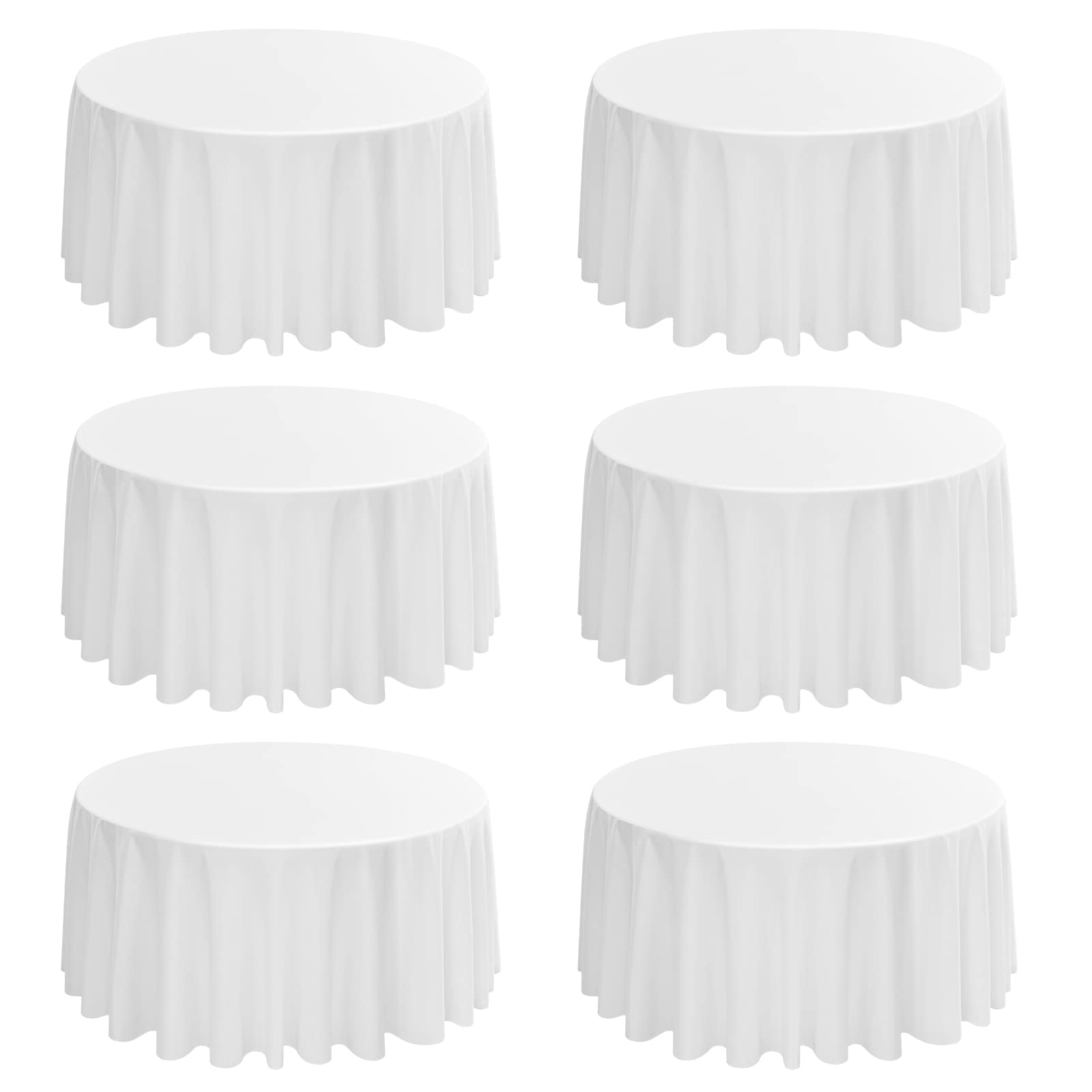 Rewomc 6 Pack Round Tablecloths - 120 Inch, White Polyester Table Cover For Round Table, Stain And Wrinkle Resistant Washable Fa