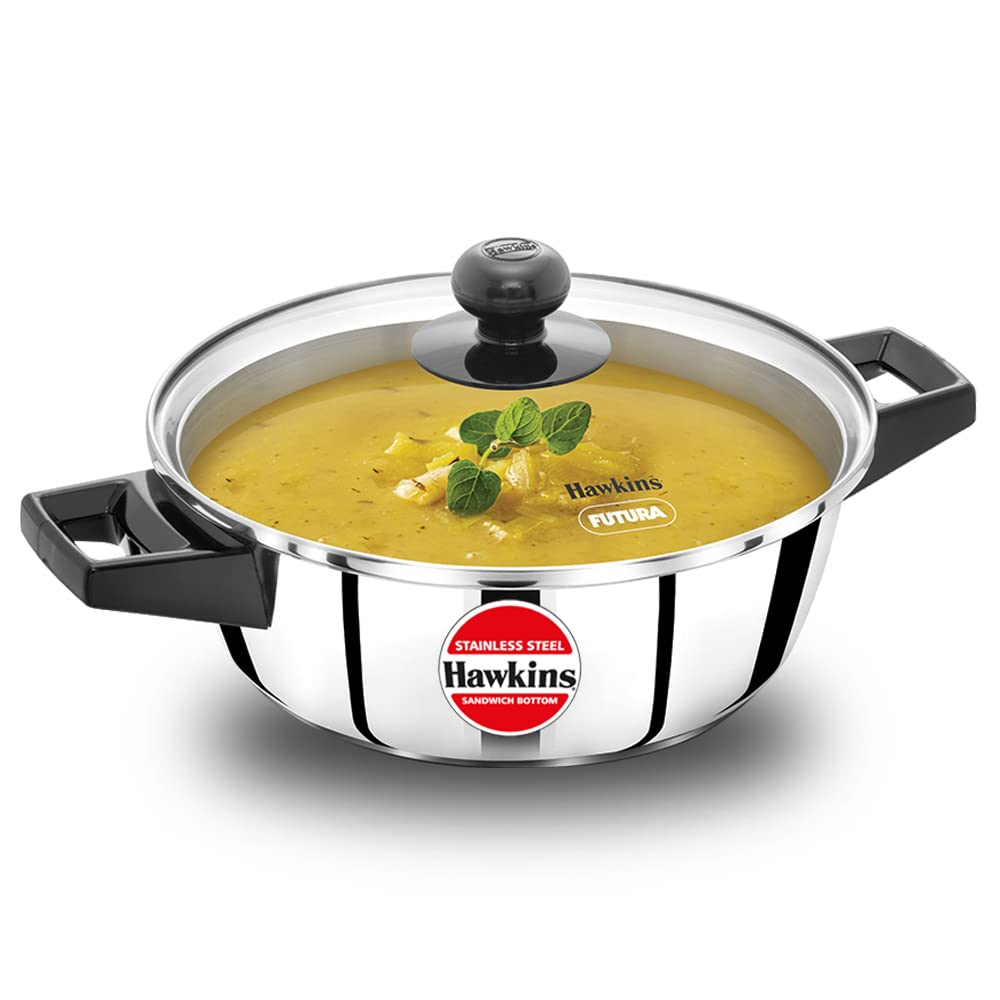 Hawkins 2 Litre Cook N Serve Casserole, Stainless Steel Saucepan With Glass Lid, Induction Pan, Sauce Pan For Cooking And Servin
