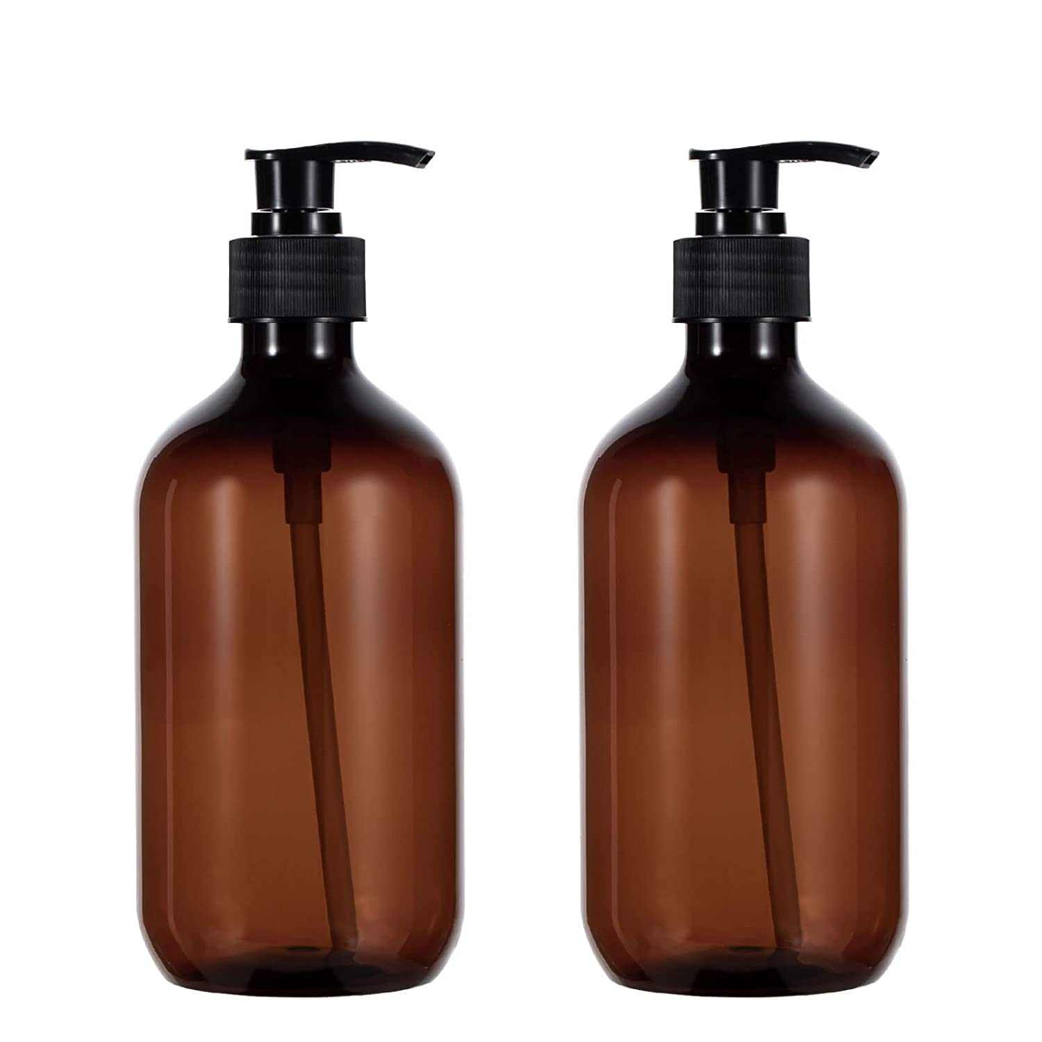 Sdoot Shampoo Bottles With Pump, 17Oz Refillable Amber Plastic Pump Dispenser Bottle For Soap Shampoo Conditioner, 2 Pack