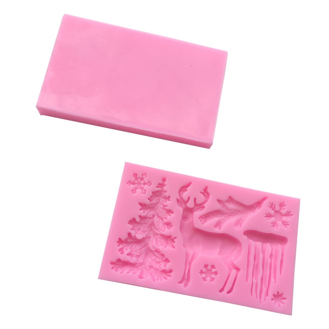 2 Pack Christmas Deer Fondant Silicone Mold, Animal Elk Snowflake Tree Deer Resin Fondant Silicone Mold For Diy Cookie Cake Choc