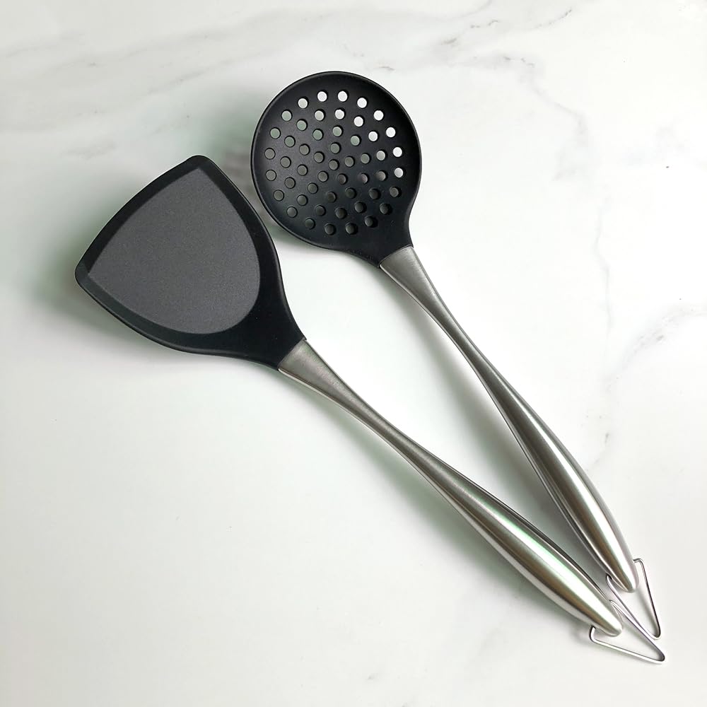 Honglida Silicone Wok Skimmer Premium Slotted Spoon Scoop Strainer Colander Bpa Free 600F Stainless Steel Handle 14 Inch For Non