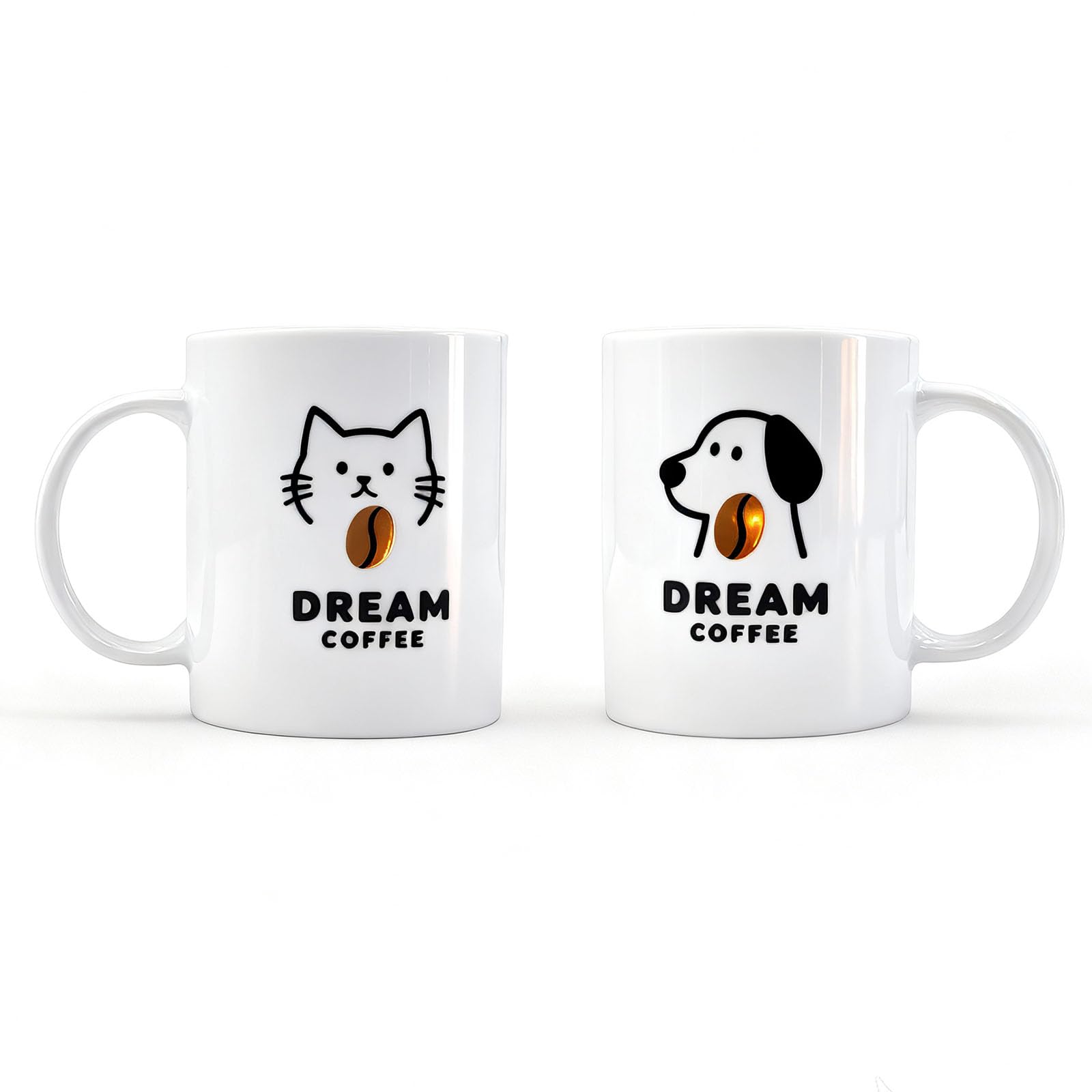HJOCMLE Mug Set of 2 Cute Cat and Dog Ceramic Mug Set Pet Lover Cup Set Novelty Animal Tea Cups  Gift for Pet Lovers,Cat Mom & 