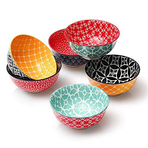 Dowan Ice Cream Bowls Set Of 6, 10 Oz Small Dessert Bowls, Ceramic Bouillon Cups, Colorful Decorative Bowls For Snack, Dip, Side