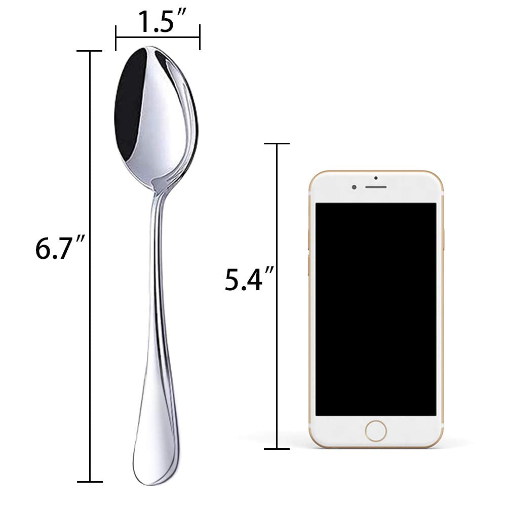 Hansgo Teaspoons Stainless Steel, 6 Piece Dinner Spoons Set 6.7 Inches Dessert Spoons Use For Home, Kitchen Or Restaurant