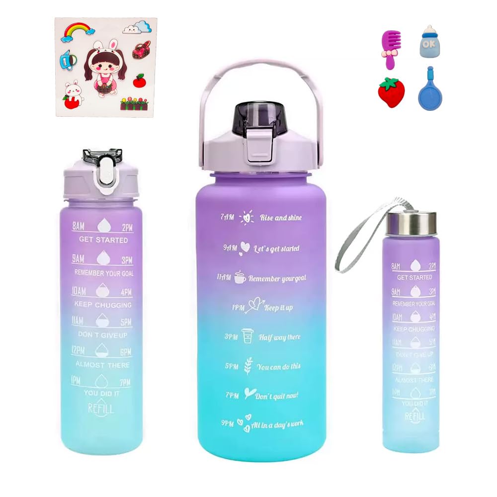 Atarangi 3 In 1 Motivational Water Bottle Set With Time Marker | 2 Litre + 900 Ml + 300 Ml Leak-Proof Gradient Water Bottles | B