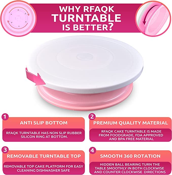 Rfaqk 35Pcs Cake Turntable And Leveler-Rotating Cake Stand With Non Slip Pad-7 Icing Tips And 20 Bags- Straight & Offset Spatula