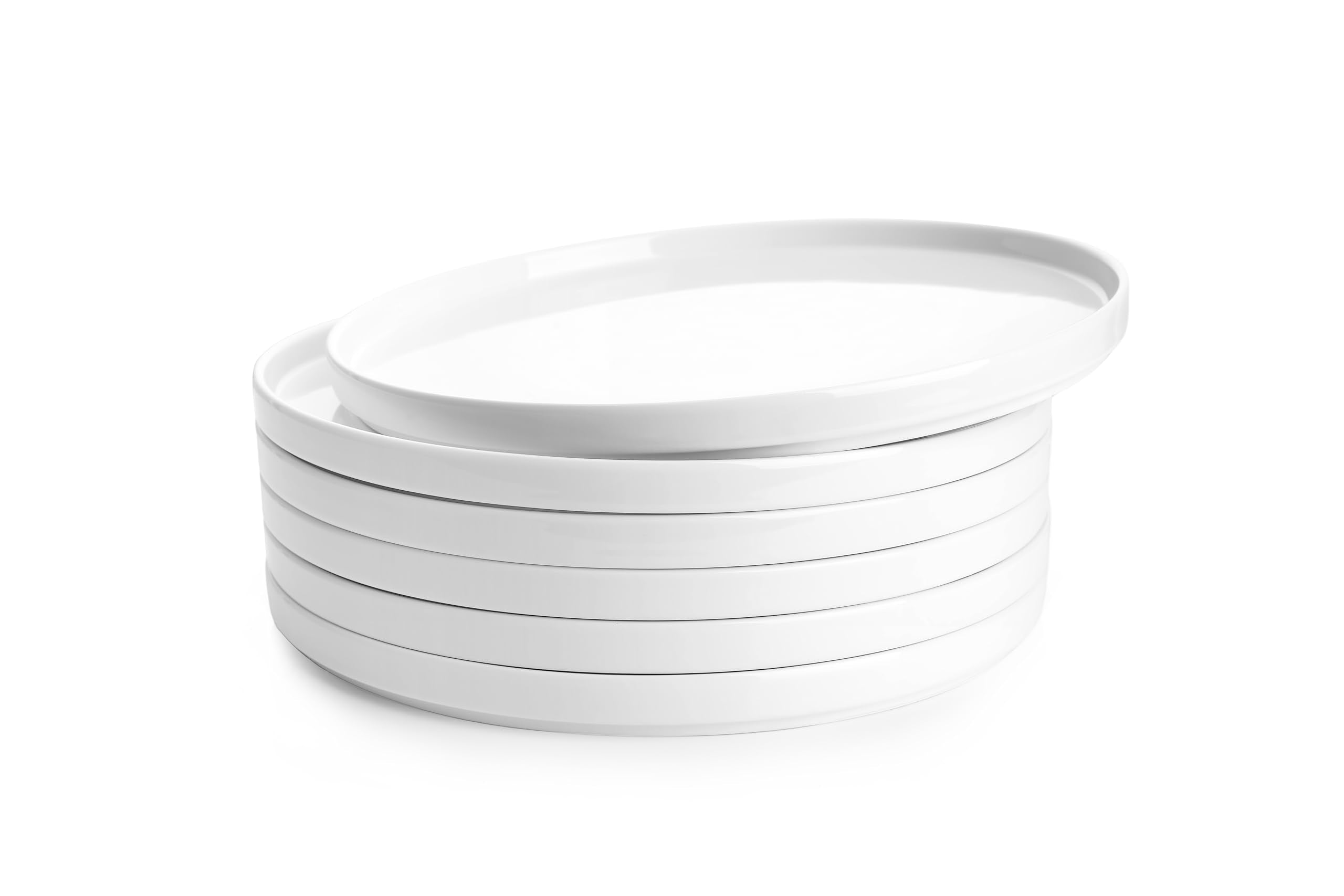 Sweese Porcelain Flat Dinner Plates Set of 6, 10.5 Inch High Edge Dish Set  Dishwasher, Microwave, Oven Safe, Scratch Resistant