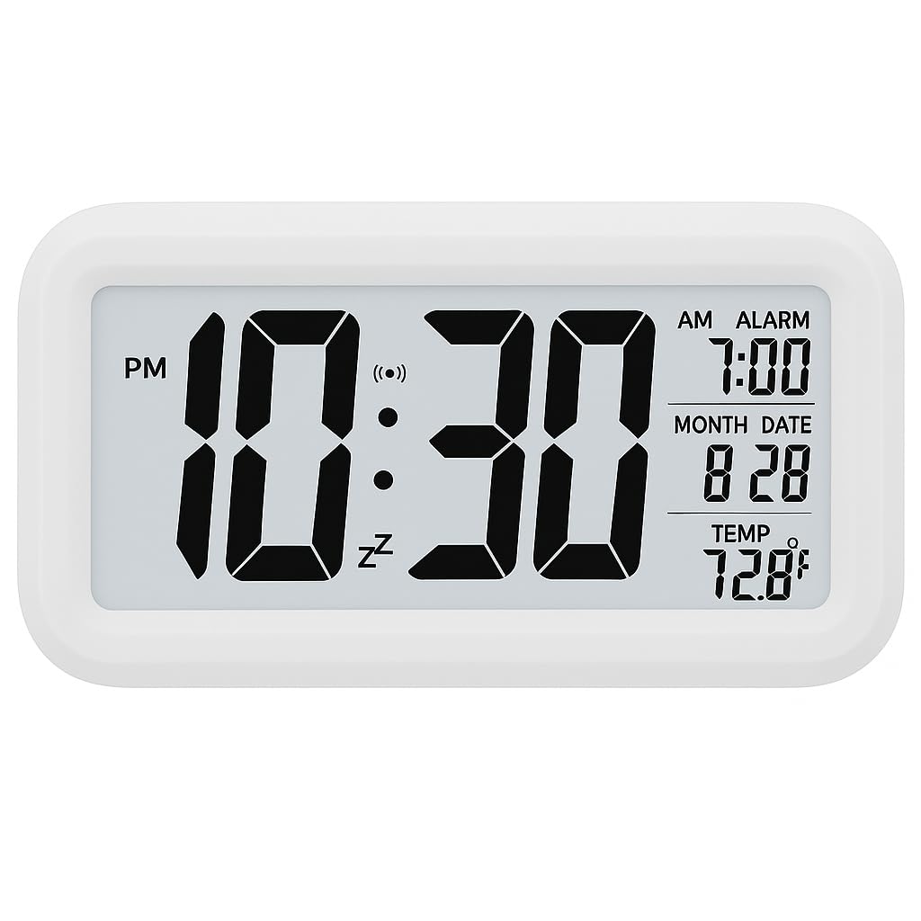 Aerys Digital Alarm Clock, Table Clock With Automatic Sensor, Date And Temperature Display, Compact Desk Clock For Students, Hom