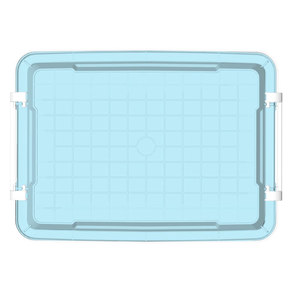 Cetomo 15L*4 Plastic Storage box  Tote box Organizing Container with Durable Lid and Secure Latching Buckles  Stackable and Nestable  4Pack  Blue with Buckle