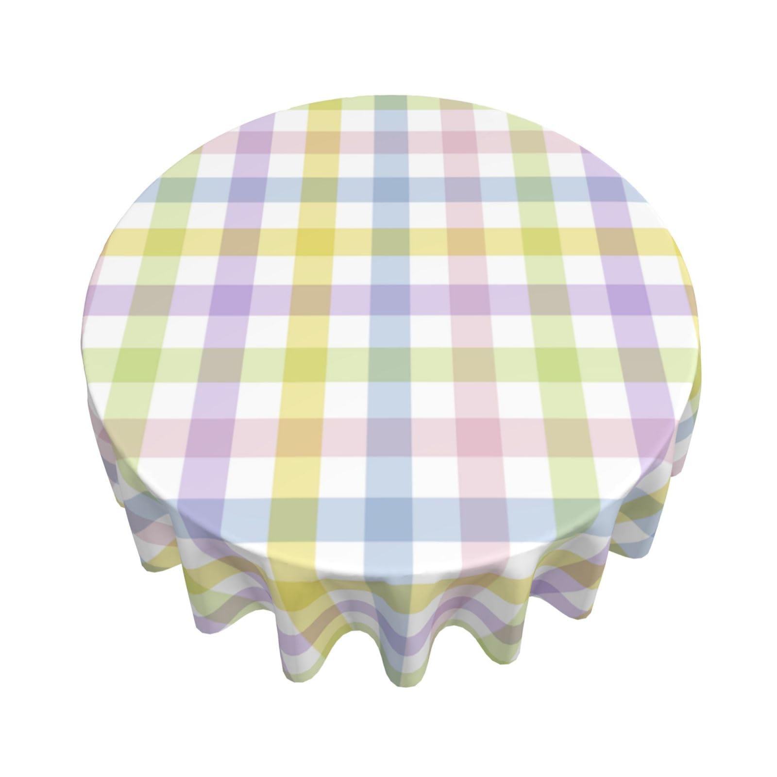 BETGINY Easter Checkered Tablecloth 60 Inch Round Colorful Plaid Table Cloth Washable Wrinkle Resistant Rainbow Spring Table Cov