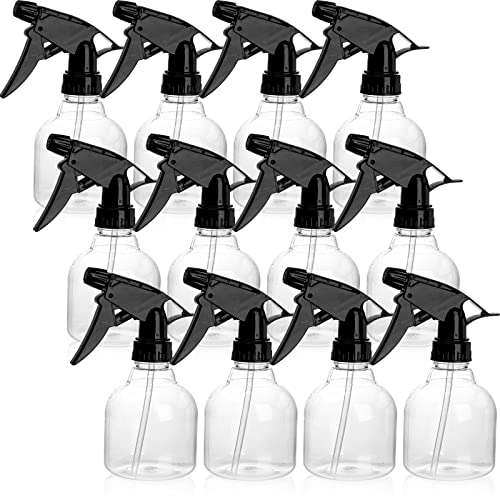 Bekith 12 Pack 8 Oz Empty Plastic Spray Bottle with Black Trigger Sprayers - Adjustable Head Sprayer from Fine to Stream - Refillable Sprayer for Water  Kitchen  Bath  Beauty  Hair  and Cleaning