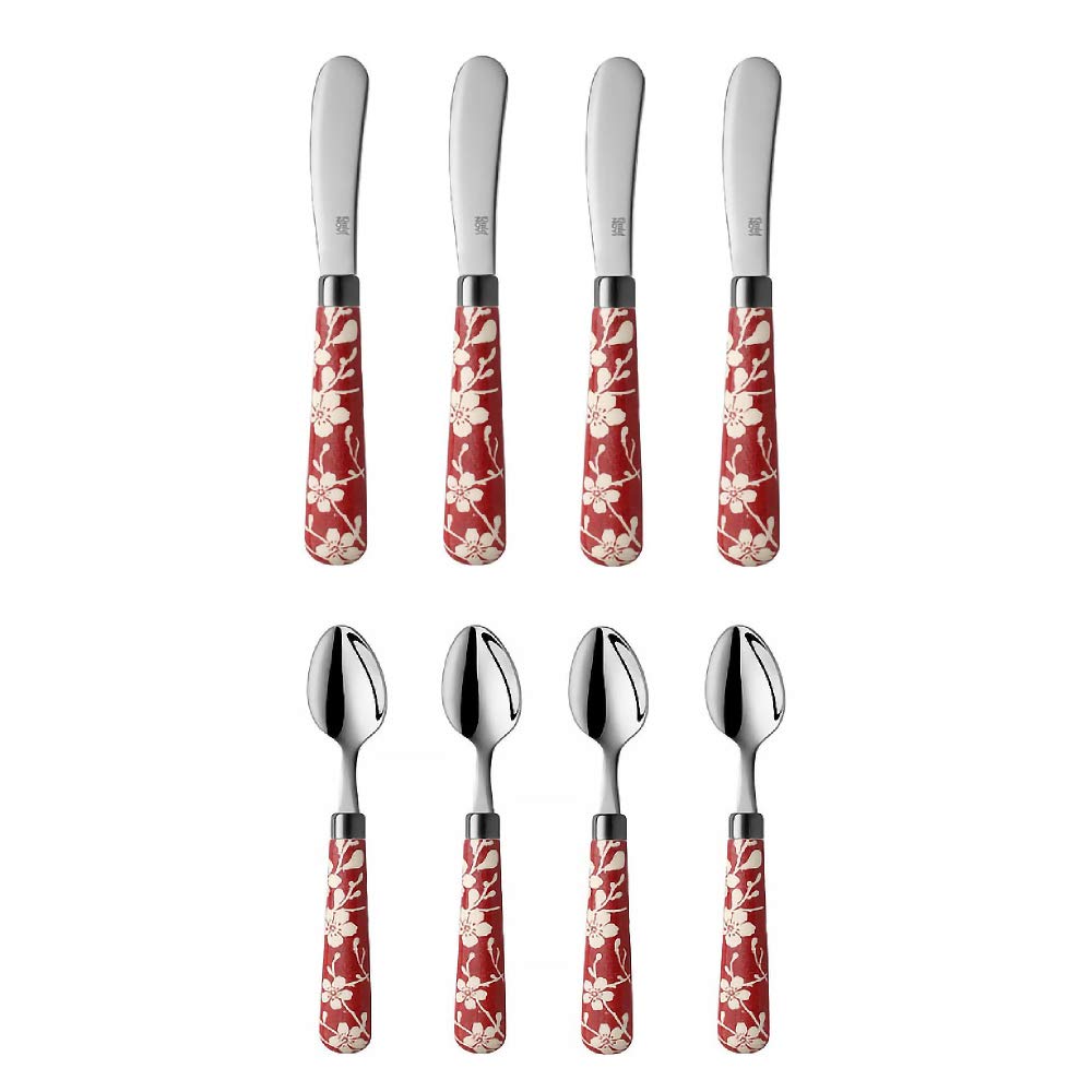 Quid Novi Flatware Fuji-Yama Collection - 8-Piece Stainless Steel Serving Set - Red