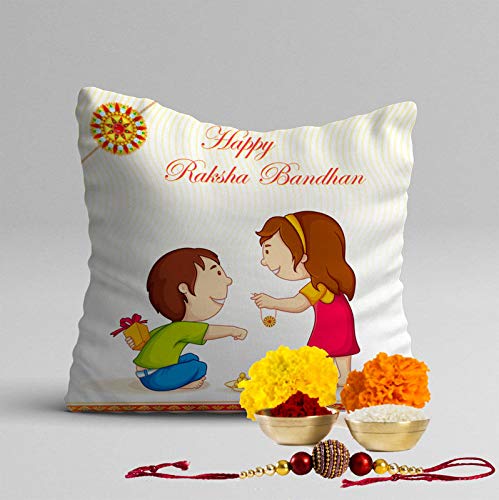 STITCHNEST Printed Rakhi Poly Cotton Cushion Cover for Rakshabandhan (12x12) Inches