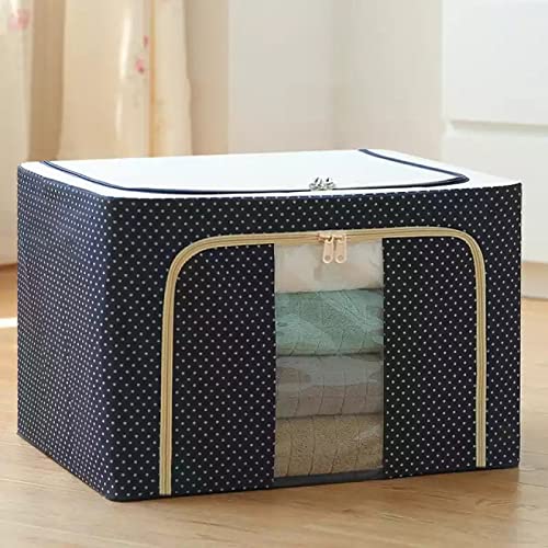 Bluwings 66L Collapsible Wardrobe Clothes Storage Bin Boxes Organizer Zipper Bags With Steel Frame For Toys, Book, Blanket And S