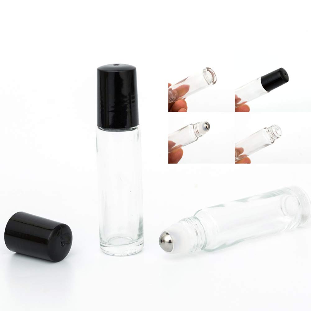 Zejia 10Ml Roller Bottles For Essential Oils, 6 Pack Clear Roll On Bottles, Thick Glass Roller Bottles For Oils, With Stainless