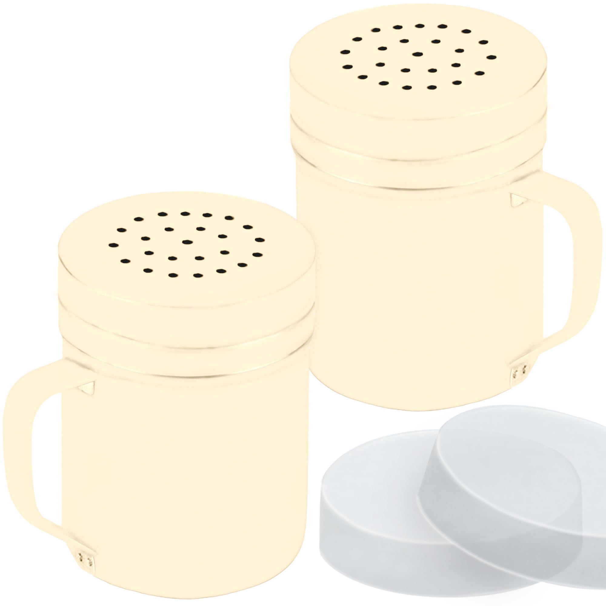 CUSINIUM 6oz Sage Stainless Steel Salt Pepper Dredge Shakers - With Plastic Cap - With Handle - Pack of 2