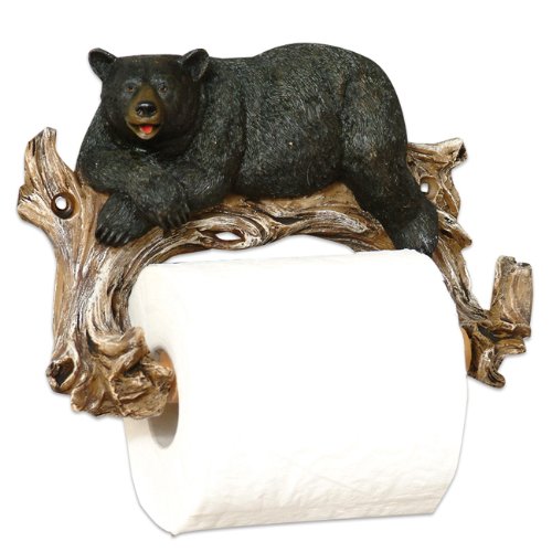 Black Forest D  Cor - Relaxing Bear Toilet Paper Holder For Home, Cabin, Lodge, Bathroom - Vintage Rustic Wall D  Cor - Wood Res