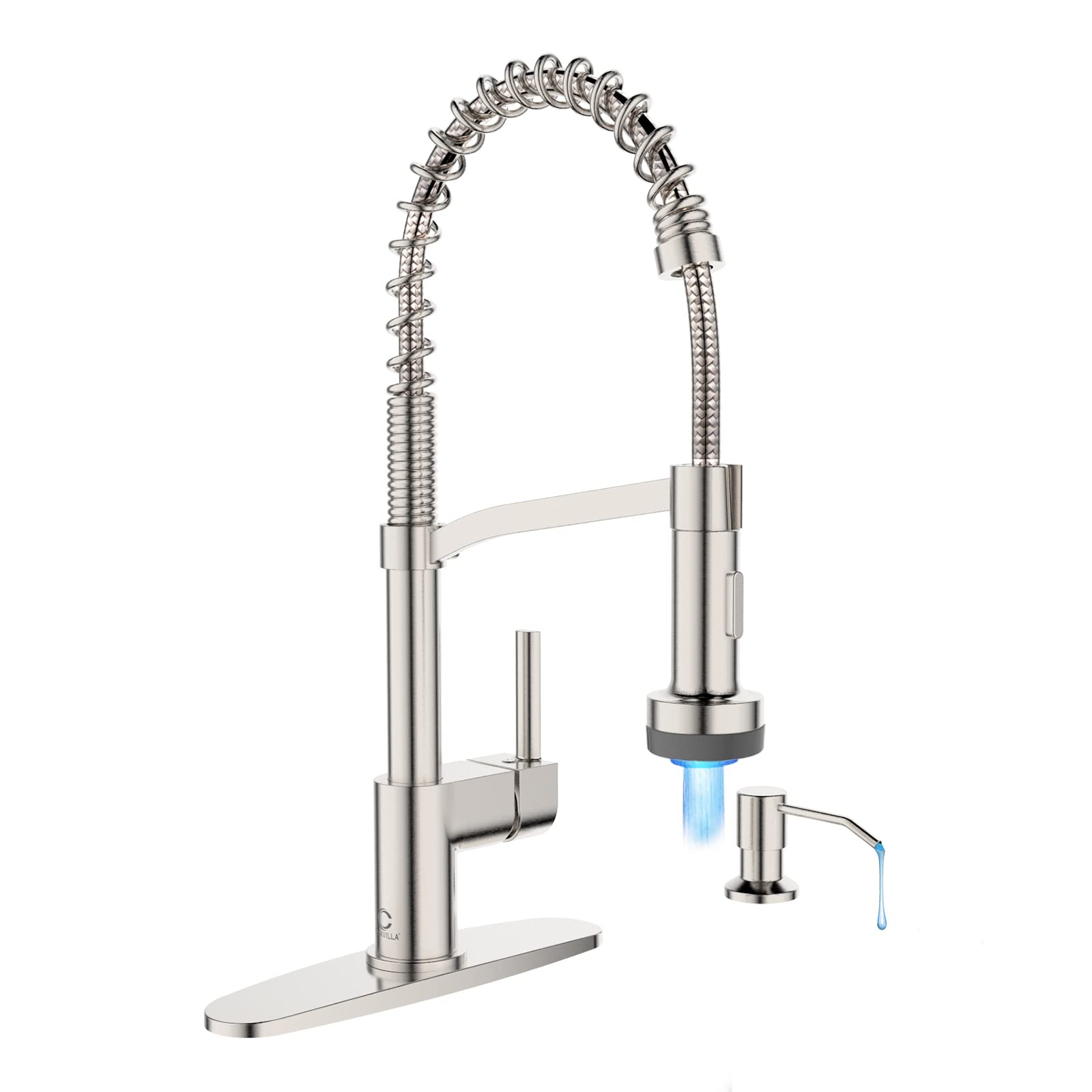 Casavilla Kitchen Faucet with Soap Dispenser, LED Kitchen Faucet, Faucet for Kitchen Sink, Single Handle Stainless Steel Camper 