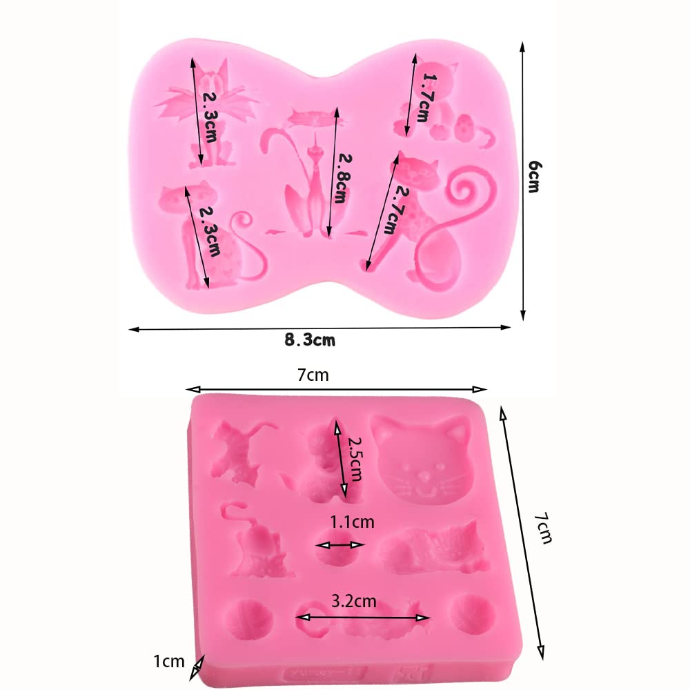 2Pcs Little Cat Shape Silicone Molds For Diy Fondant Candy Making Tools Kitty Kitten Chocolate Mold Desserts Ice Cube Gum Clay B