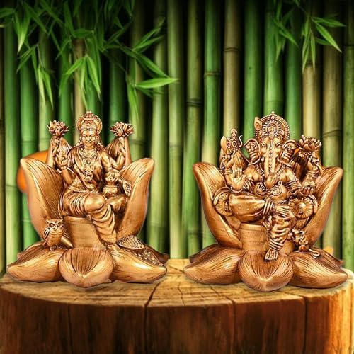 A&S Ventures Goddess Laxmi Idols Lord Ganesh Ji Both Sitting On Lotus Flowers Showpiece For Temple Pooja Room, Diwali Decoration