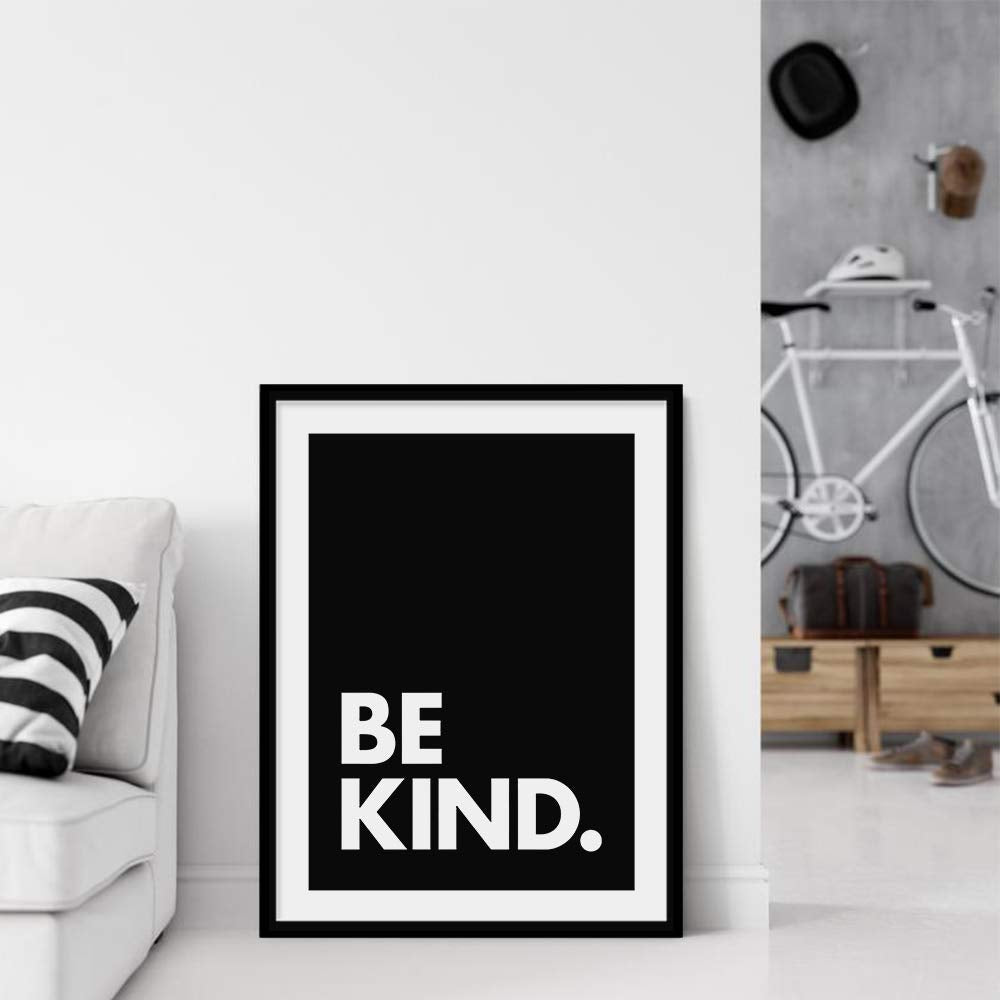 COLOSSAL ART HOUSE Be Kind Black & White Motivational Quote Frames Framed Poster for Home and Office Wall Dcor (Large, 13x17 Inc