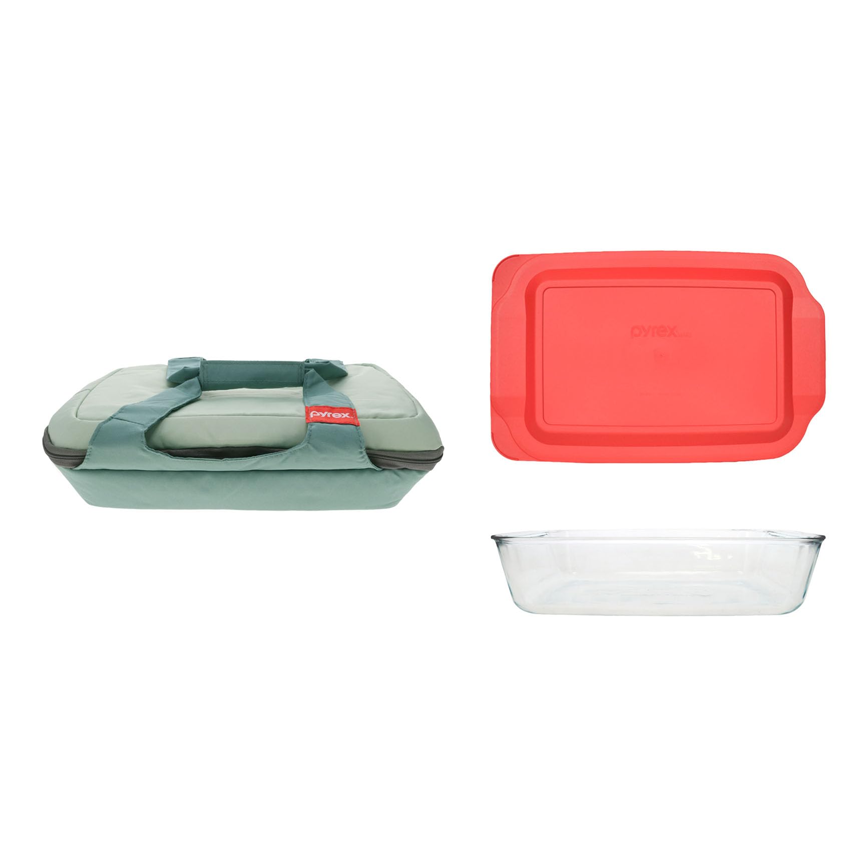 Pyrex 3Piece 5Qt Portables Set: 233D Dish, 233PC Lid, Sage Green Tote