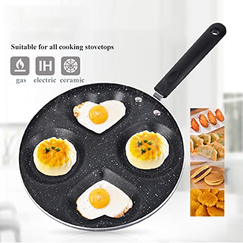 Jieqijiaju Egg Frying Pan 4 Cup, Nonstick Pancake Pan Heart Shape Egg Cooker Pan Blini Griddle Crepe Pan Silver Dollar Pancake M