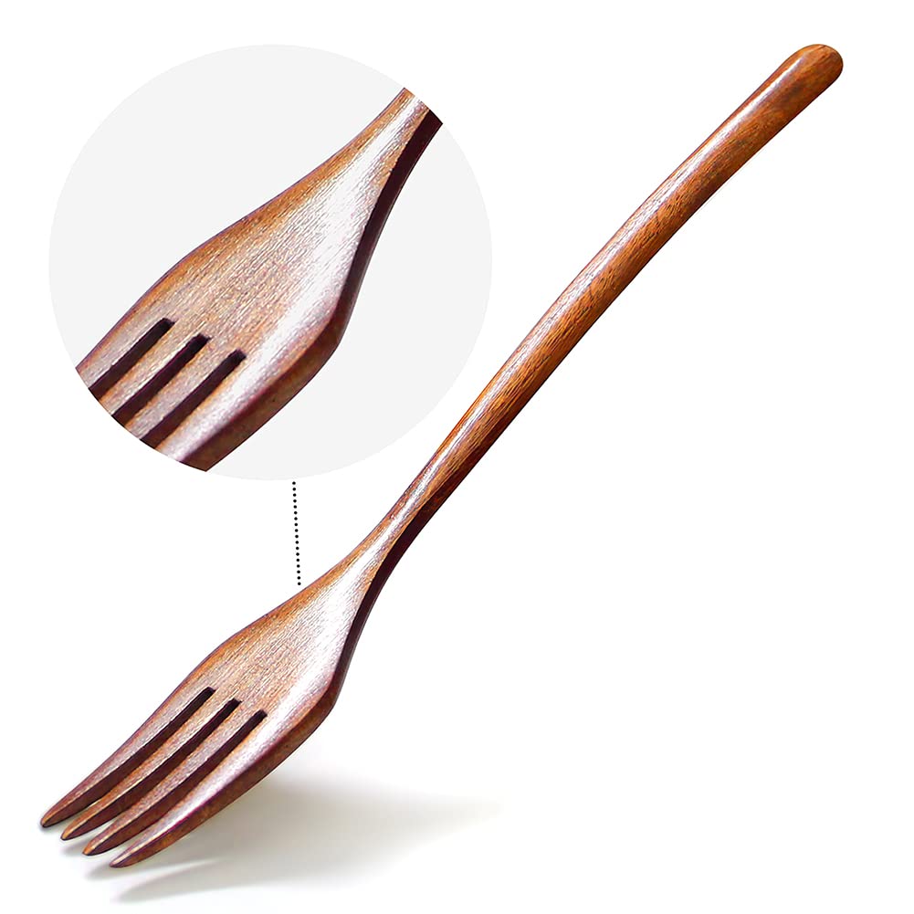 Forks,Wooden Forks, Aoosy 6 Pieces Eco-Friendly Japanese Wood Salad Dinner Forks Wooden Forks Set Reusable Handmade Natural Wood