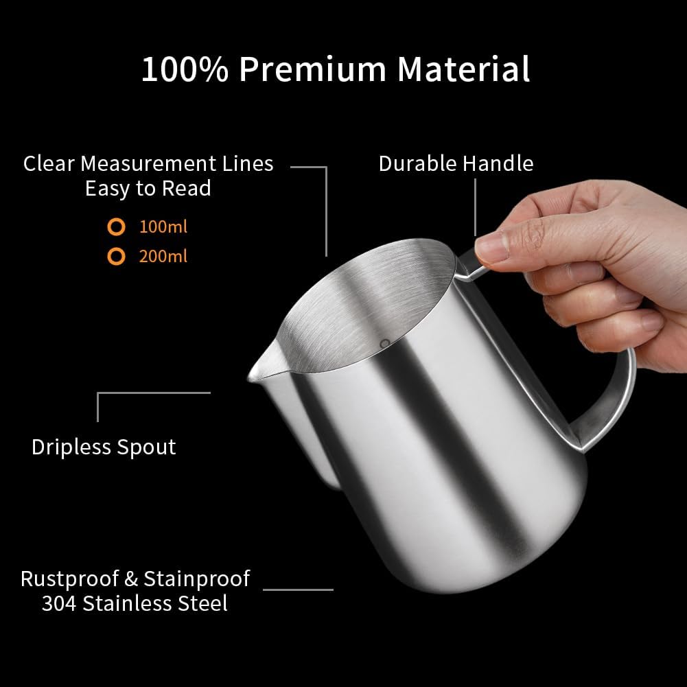 Watchget Milk Frothing Pitcher 250Ml/8Oz Stainless Steel Espresso Steaming Pitcher Milk Coffee Cappuccino Latte Art Barista Stea