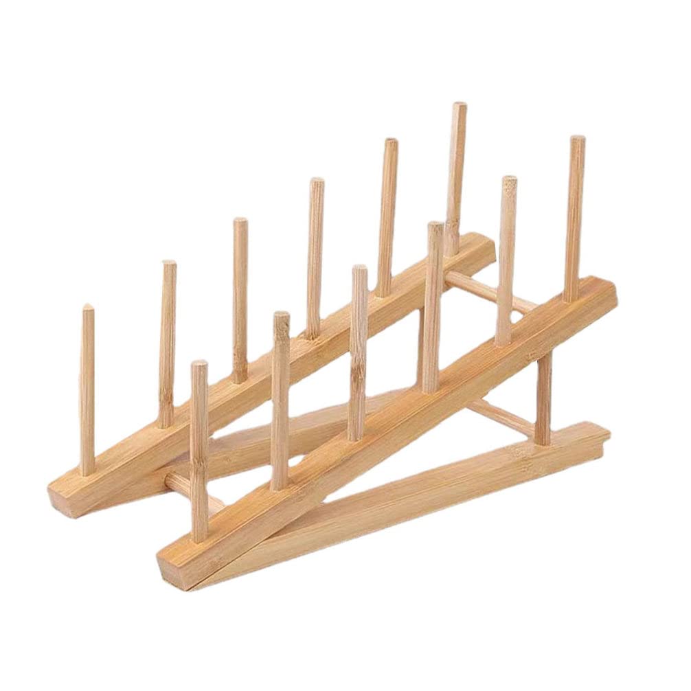 Upkoch Wooden Dish Stand Plate Rack Stand Pot Lid Holder Kitchen Cabinet Organizer For Bowl Cup Cutting Board ( Wood Color )