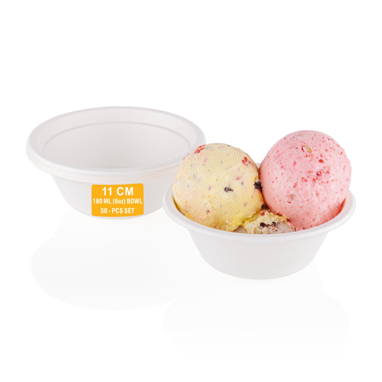 Clazkit 180 Ml, 50Pack Round Compostable Bagasse Bowls | Disposable EcoFriendly Biodegradable Dinner | Party, Wedding, Event, 