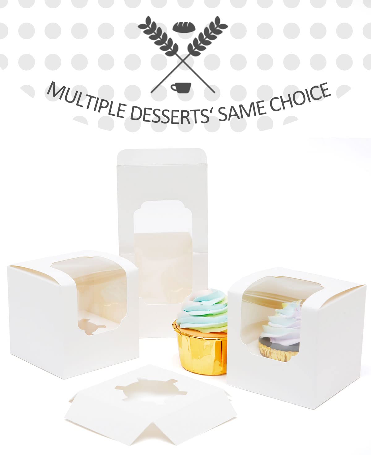 Qiqee Auto-Pop Up Cupcake Boxes 100-Packs Individual Cupcake Container White 3.5 '' X 3.5 '' X 3.5 '' Single Cupcake Boxes