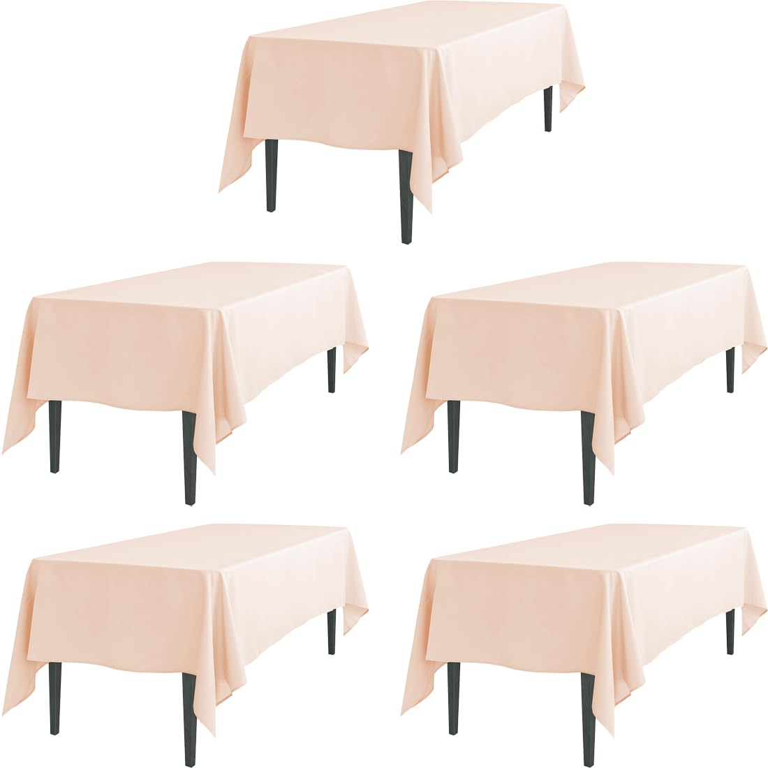 Ltc Linens 5 Pack Peach Rectangular Tablecloths 60 X 102 Inches For 6 Feet Rectangle Banquet Tables With Half-Drop - Stain And W